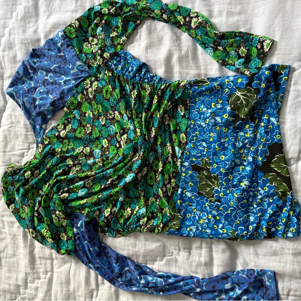 Zara Blue and Green Floral blouse
